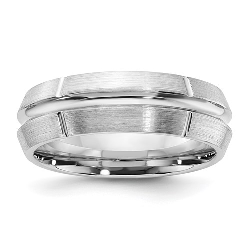 Cobalt Polished & Brushed Grooved 7mm Men's Ring