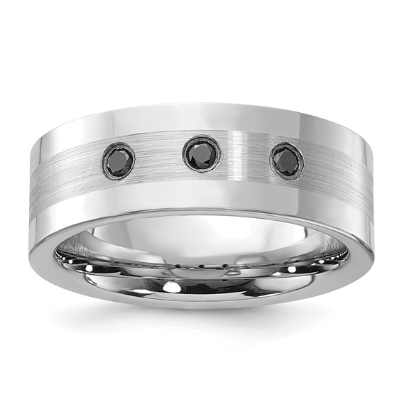 Cobalt Polished & Brushed Stripe Black Diamond 8mm Men's Band