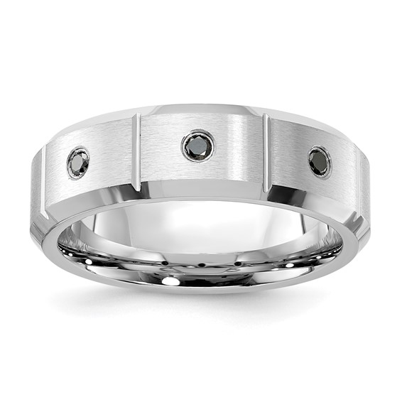 Cobalt Polished, Brushed & Grooved Black Diamond 7mm Men's Band