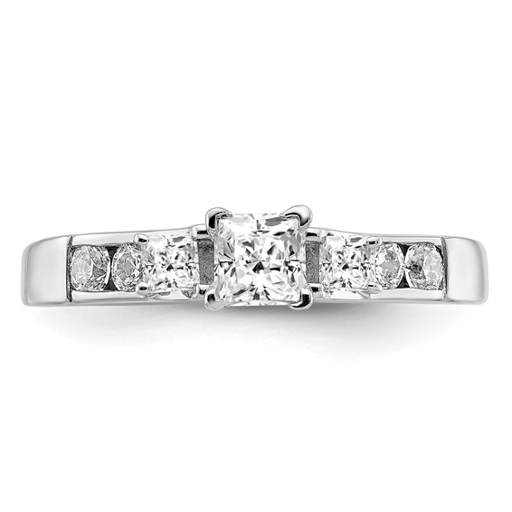 Sterling Silver Rhodium-plated Diamonore CZ Princess Cut Ring