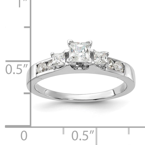 Sterling Silver Rhodium-plated Diamonore CZ Princess Cut Ring