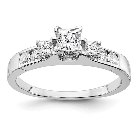 Sterling Silver Rhodium-plated Diamonore CZ Princess Cut Ring