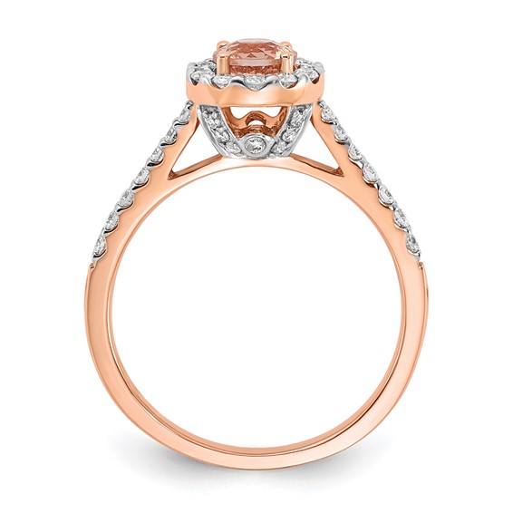14k Rose Gold Round Morganite Center Diamond Halo Engagement Ring