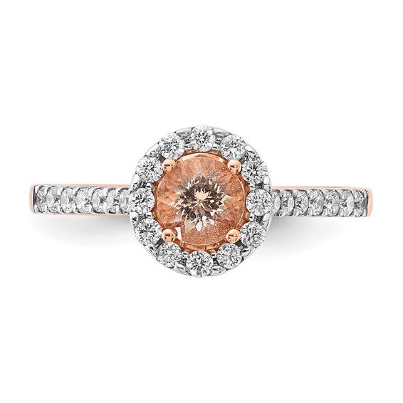 14k Rose Gold Round Morganite Center Diamond Halo Engagement Ring
