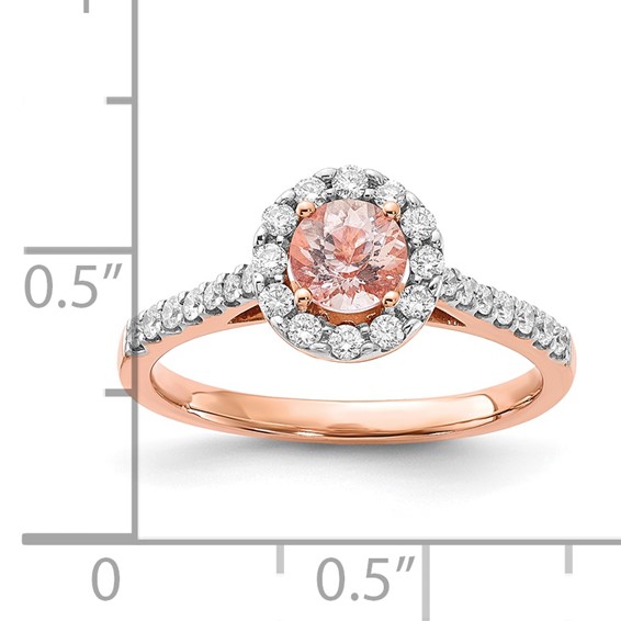 14k Rose Gold Round Morganite Center Diamond Halo Engagement Ring