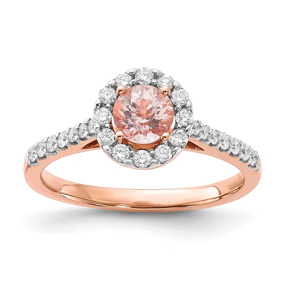 14k Rose Gold Round Morganite Center Diamond Halo Engagement Ring