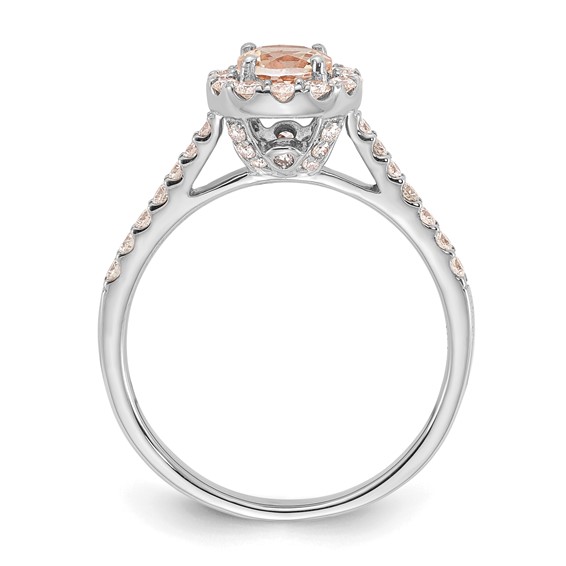 14k White Gold Round Morganite Center Diamond Halo Engagement Ring
