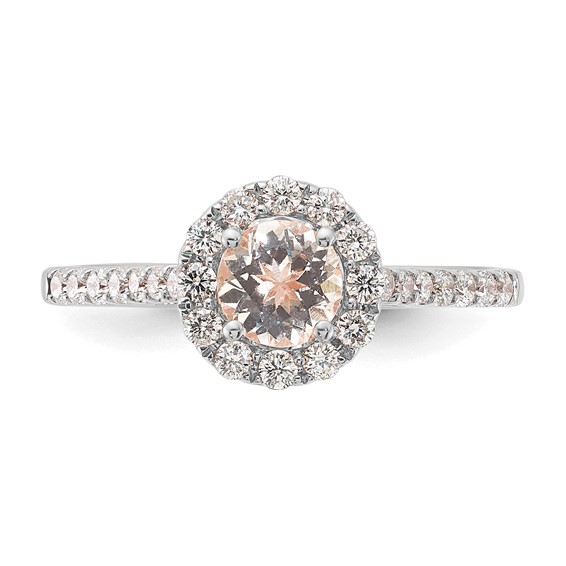 14k White Gold Round Morganite Center Diamond Halo Engagement Ring