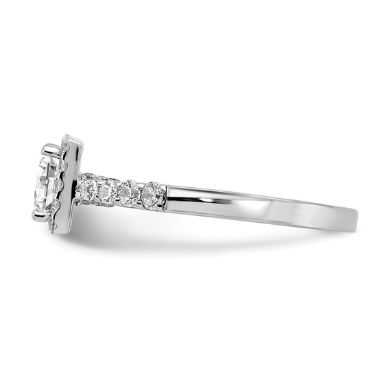 Sterling Silver Rhodium-plated Diamonore CZ Halo Princess-cut Ring