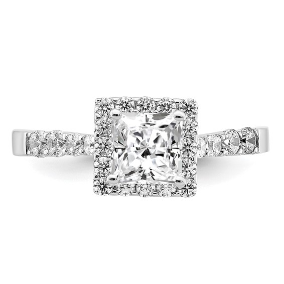 Sterling Silver Rhodium-plated Diamonore CZ Halo Princess-cut Ring