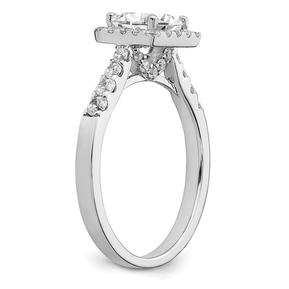 Sterling Silver Rhodium-plated Diamonore CZ Halo Princess-cut Ring