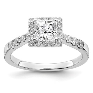 Sterling Silver Rhodium-plated Diamonore CZ Halo Princess-cut Ring