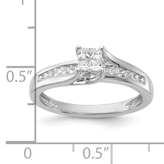 Sterling Silver Polished Princess CZ w/ Side Stones Ring