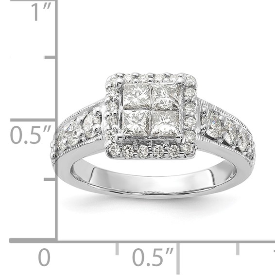 14k White Gold Diamond Princess Cluster Center Halo Engagement Ring