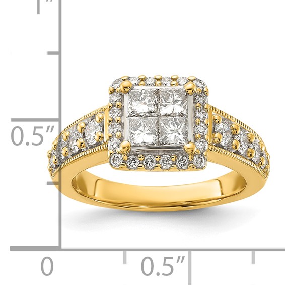 14ky Diamond Princess Cluster Center Halo Engagement Ring