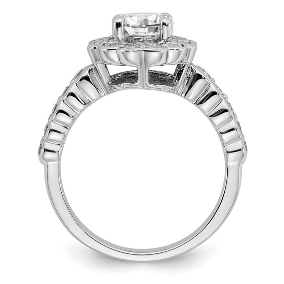 Sterling Silver Rhodium-plated Round Diamonore CZ Bezel Halo Ring