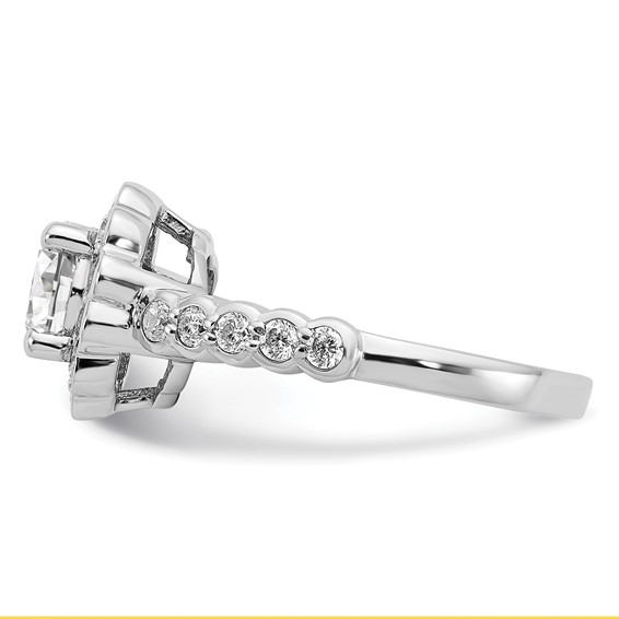 Sterling Silver Rhodium-plated Round Diamonore CZ Bezel Halo Ring