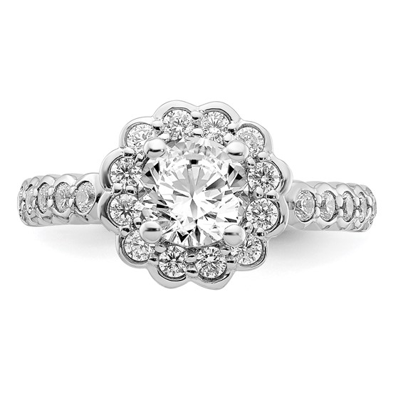 Sterling Silver Rhodium-plated Round Diamonore CZ Bezel Halo Ring