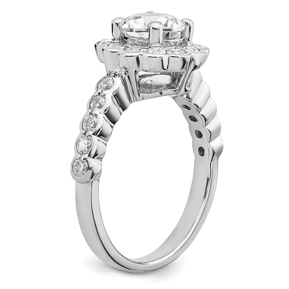 Sterling Silver Rhodium-plated Round Diamonore CZ Bezel Halo Ring