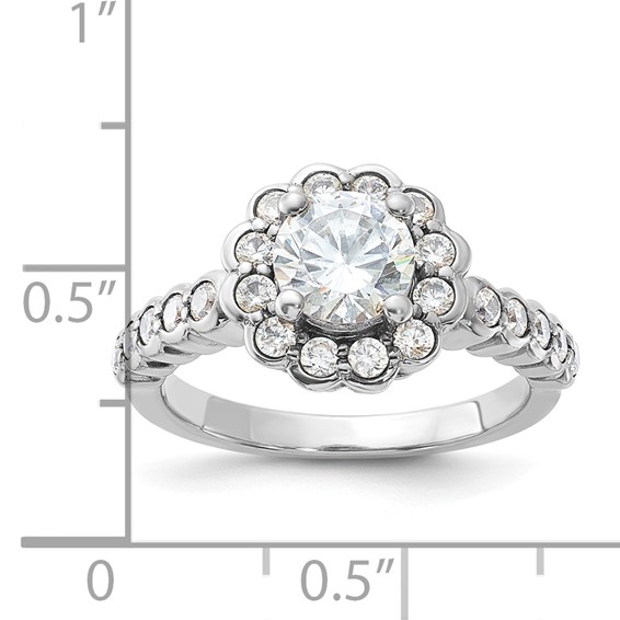 Sterling Silver Rhodium-plated Round Diamonore CZ Bezel Halo Ring