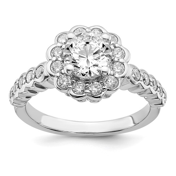 Sterling Silver Rhodium-plated Round Diamonore CZ Bezel Halo Ring