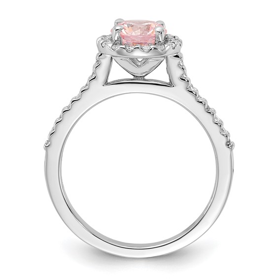 Sterling Silver Polished Pink & Clear CZ Round Halo Ring