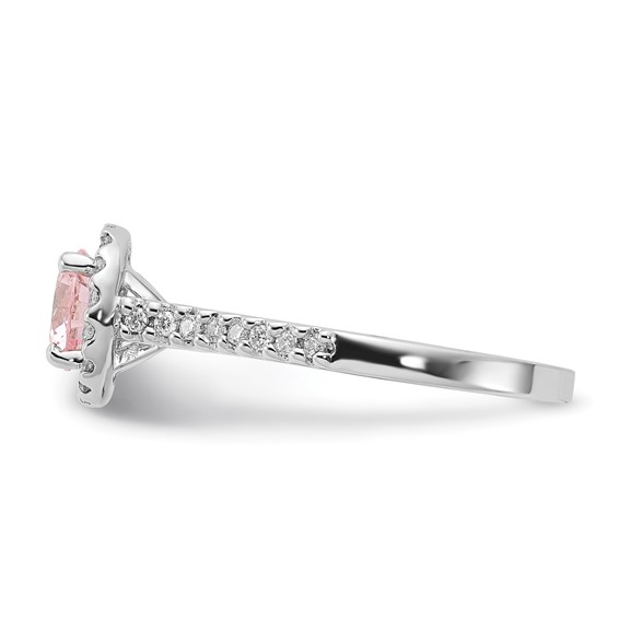 Sterling Silver Polished Pink & Clear CZ Round Halo Ring