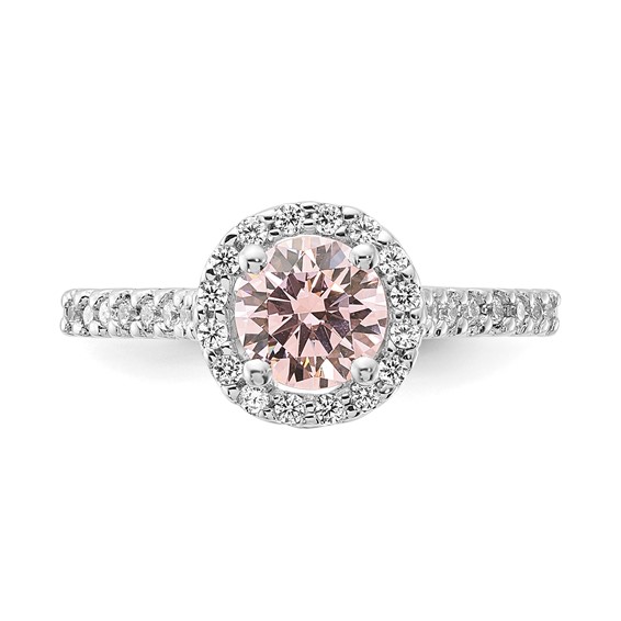 Sterling Silver Polished Pink & Clear CZ Round Halo Ring