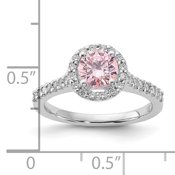 Sterling Silver Polished Pink & Clear CZ Round Halo Ring