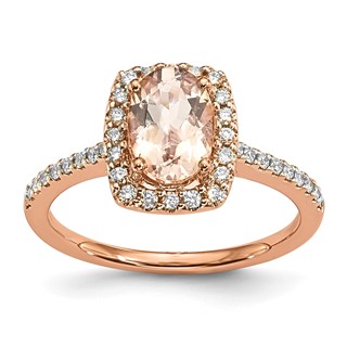 14k Rose Gold Oval Morganite & Diamond Halo Engagement Ring