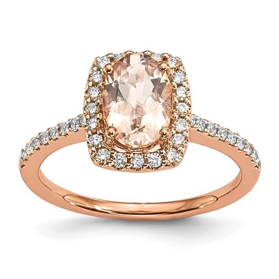 14k Rose Gold Oval Morganite & Diamond Halo Engagement Ring