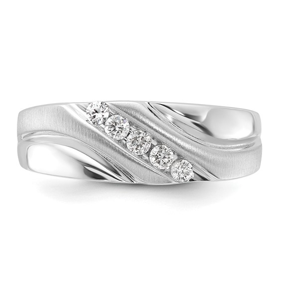 10k White Gold Polished & Satin Diamond Men's Ring