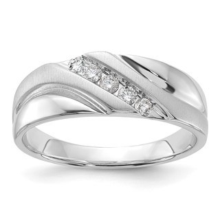 10k White Gold Polished & Satin Diamond Men's Ring