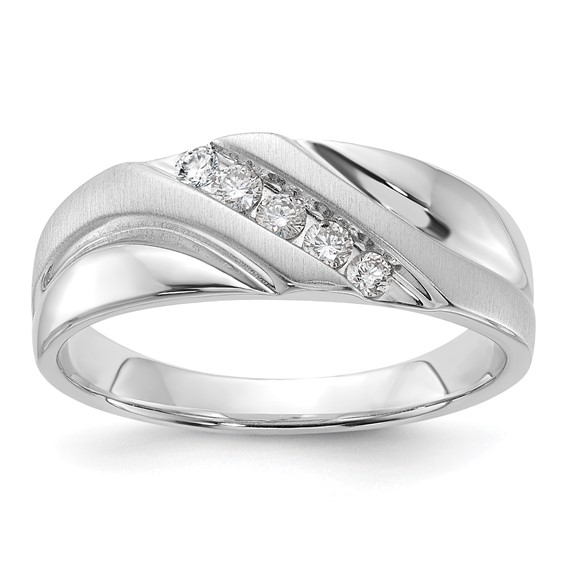 10k White Gold Polished & Satin Diamond Men's Ring