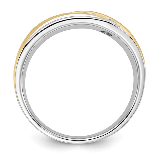 10k White Gold & Gold-tone Satin & Polished Diamond Men's Ring