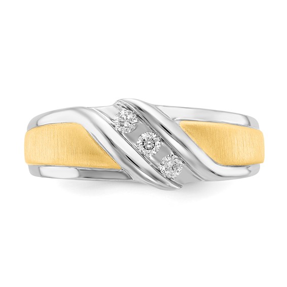 10k White Gold & Gold-tone Satin & Polished Diamond Men's Ring