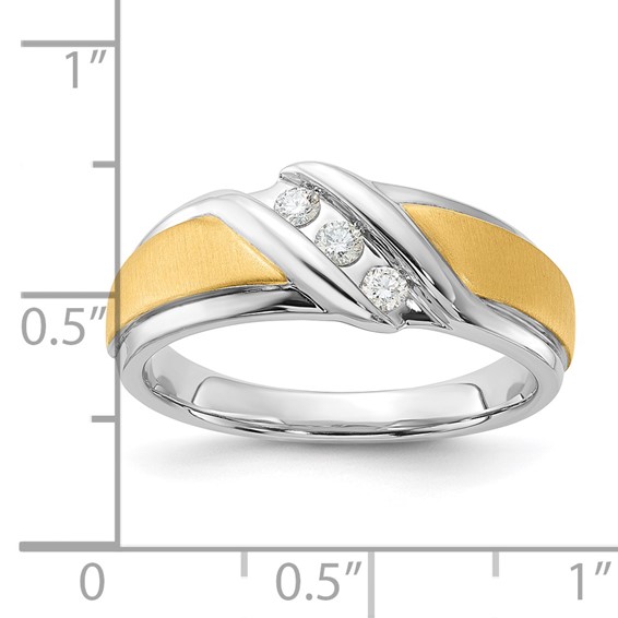 10k White Gold & Gold-tone Satin & Polished Diamond Men's Ring