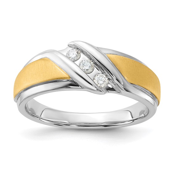 10k White Gold & Gold-tone Satin & Polished Diamond Men's Ring