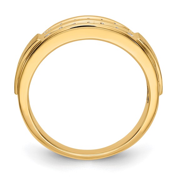 10k Yellow Gold & White Rhodium Polished & Brushed Diamond Men's Ring