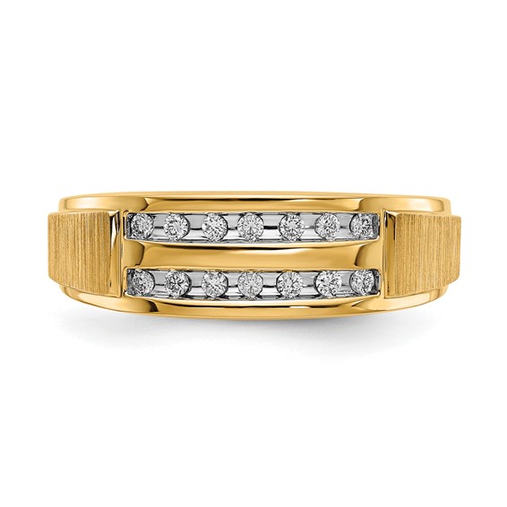 10k Yellow Gold & White Rhodium Polished & Brushed Diamond Men's Ring