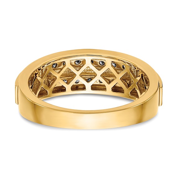 10k Yellow Gold & White Rhodium Polished & Brushed Diamond Men's Ring