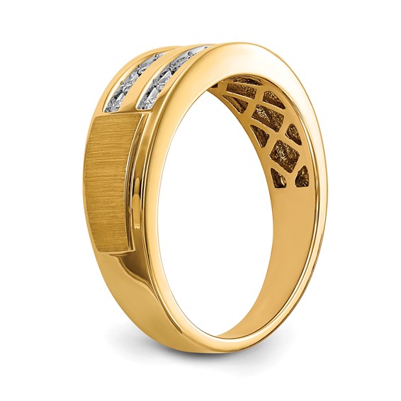 10k Yellow Gold & White Rhodium Polished & Brushed Diamond Men's Ring