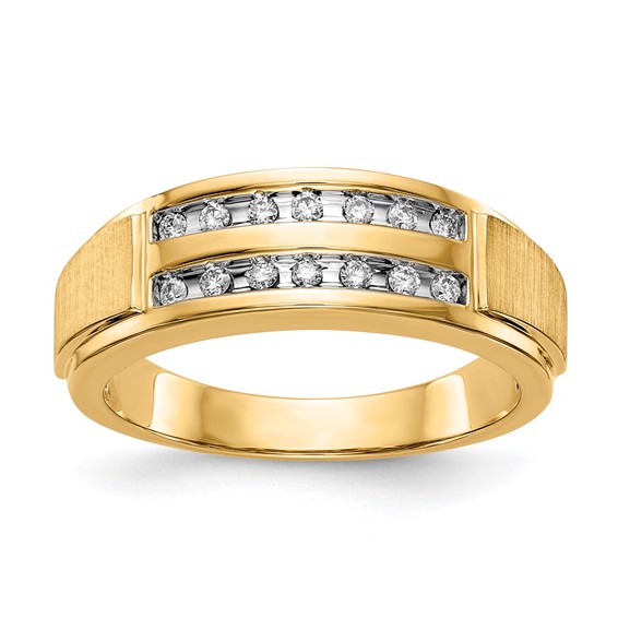 10k Yellow Gold & White Rhodium Polished & Brushed Diamond Men's Ring