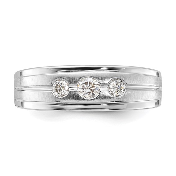 10K White Gold Polished & Brushed Diamond Men's Band