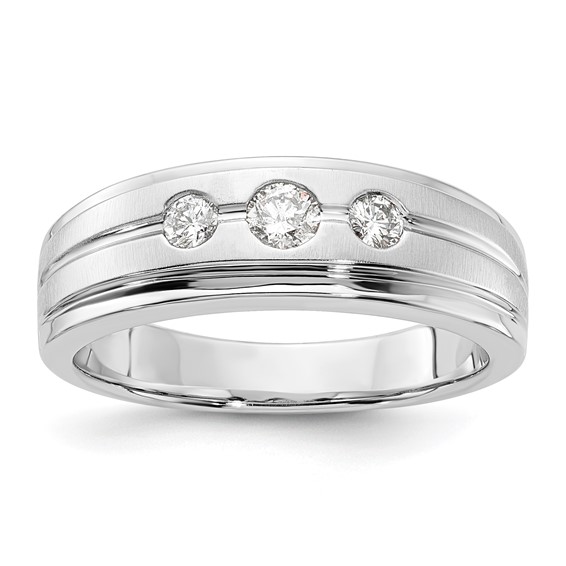 10K White Gold Polished & Brushed Diamond Men's Band