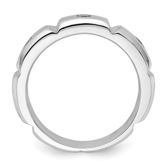 Sterling Silver Satin and CZ Mens Ring