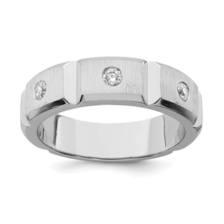 Sterling Silver Satin and CZ Mens Ring