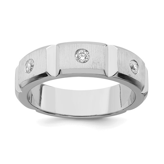 Sterling Silver Satin and CZ Mens Ring