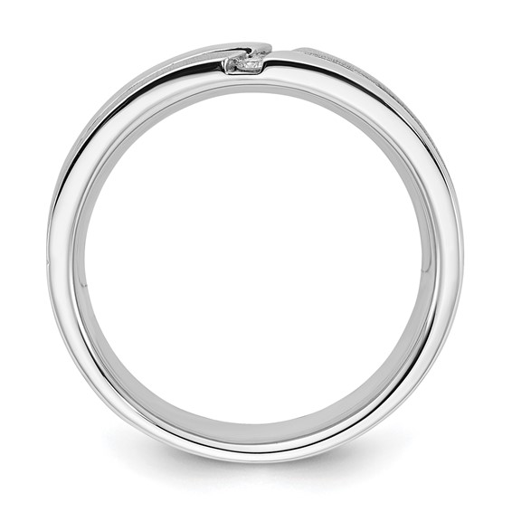 Sterling Silver & Black IP-plated Polished & Brushed Diamond Band