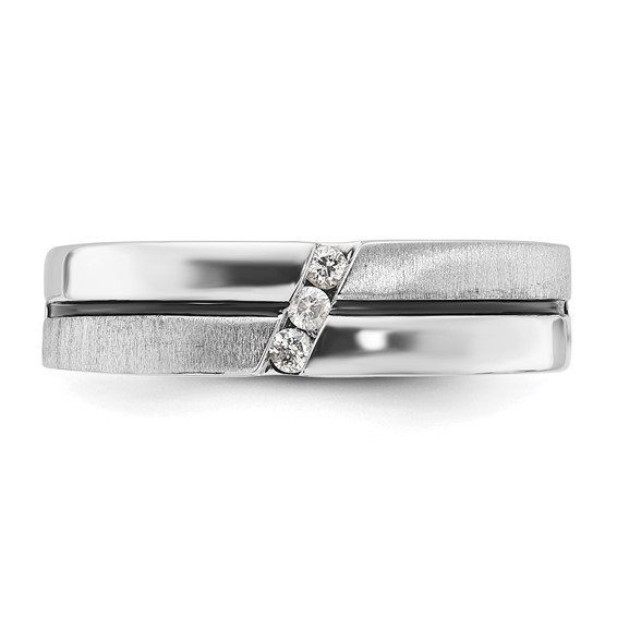 Sterling Silver & Black IP-plated Polished & Brushed Diamond Band